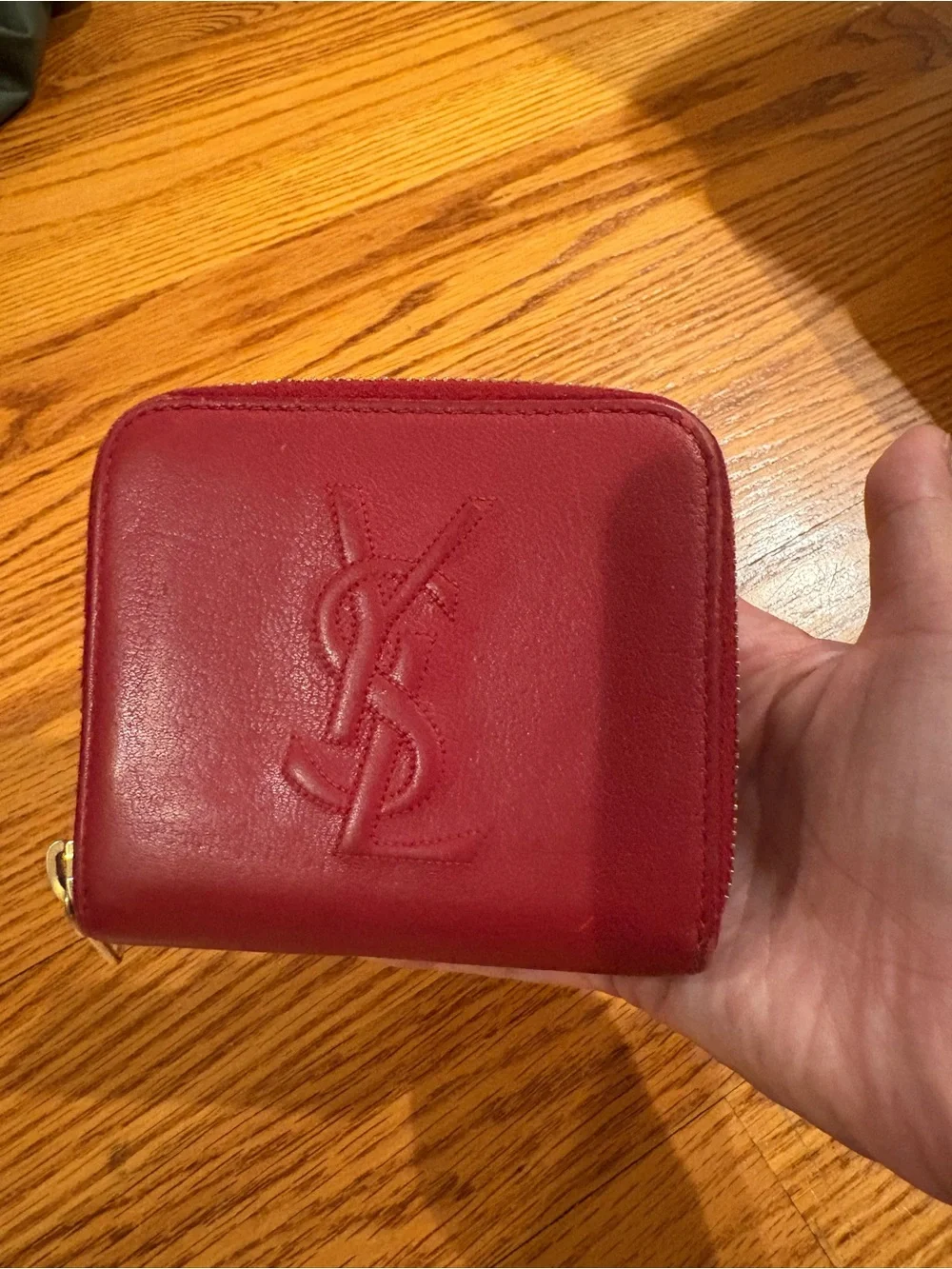 Yves Saint Laurent Embossed Red Leather Zip Coin Wallet
